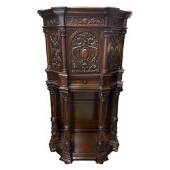 Rich Dark Walnut Hand Carved Vintage English Court Cupboard