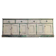 Antique Early 19th Century Georgian Painted Cream & Green Dresser Base Sideboard