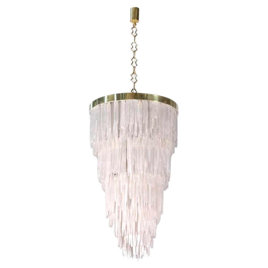 Brass and Selenite Stone Chandelier -  Italian Design  1970s