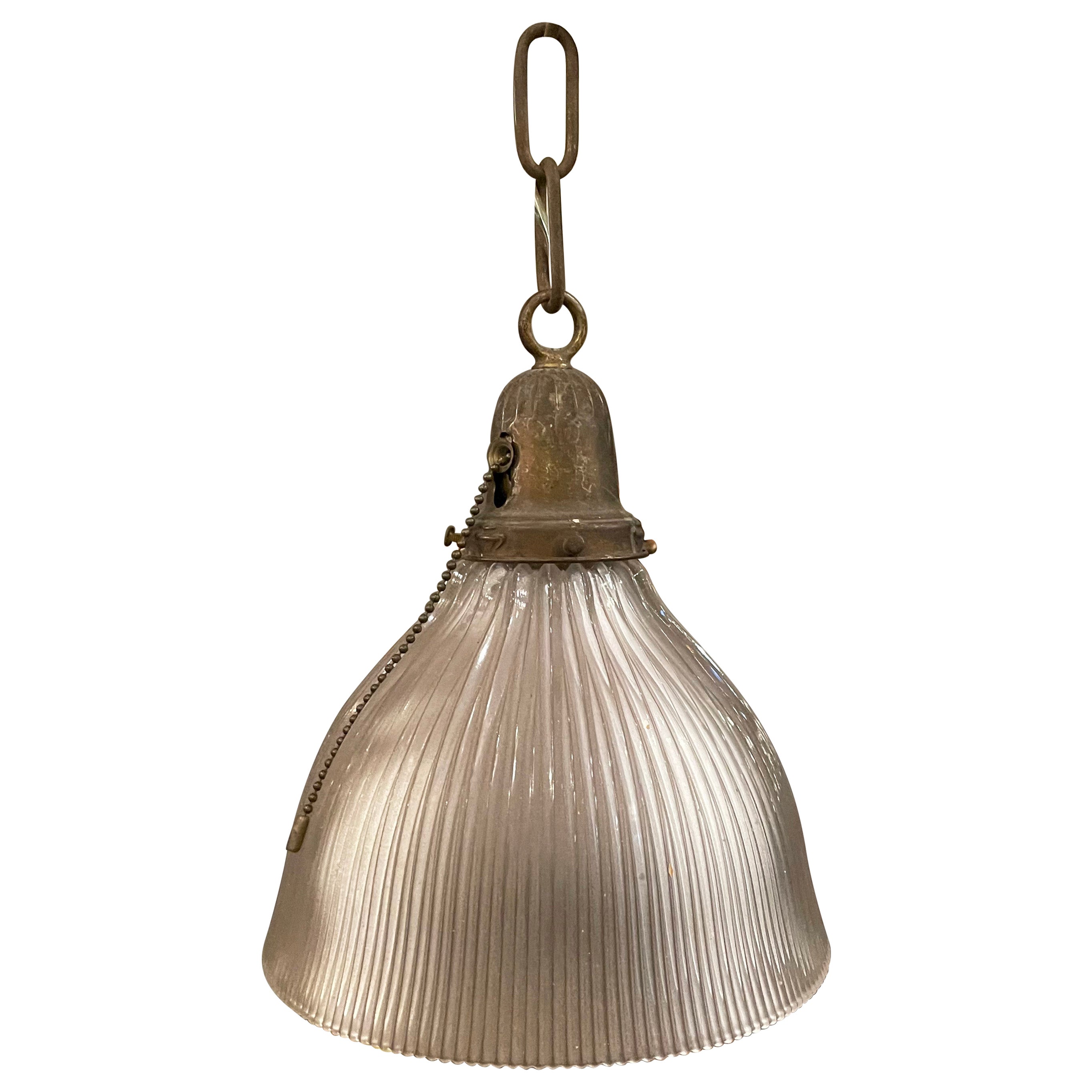 Early 20th Century Industrial Cut Glass Dome Pendant Light For Sale