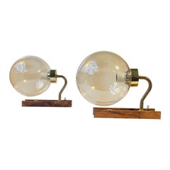Danish Modern Soap Bubble Wall Sconces in Brass and Smoke Glass