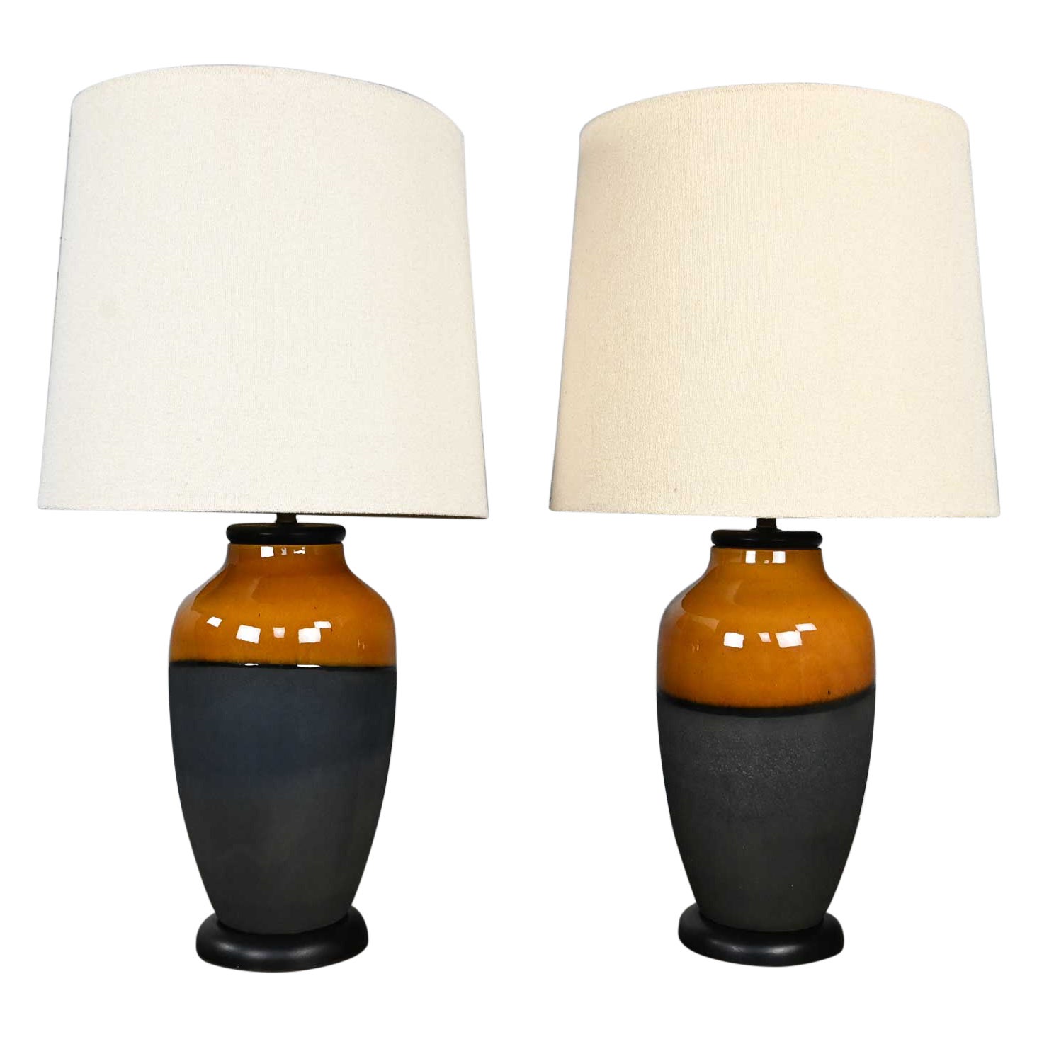 Pair MCM Black & Gold Large Scale Table Lamps by Carstens Tonnieshof of Germany For Sale