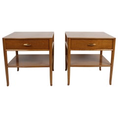 Pair of Elegant T.H. Robsjohn-Gibbings Nightstands with 22K Gold Porcelain Knobs