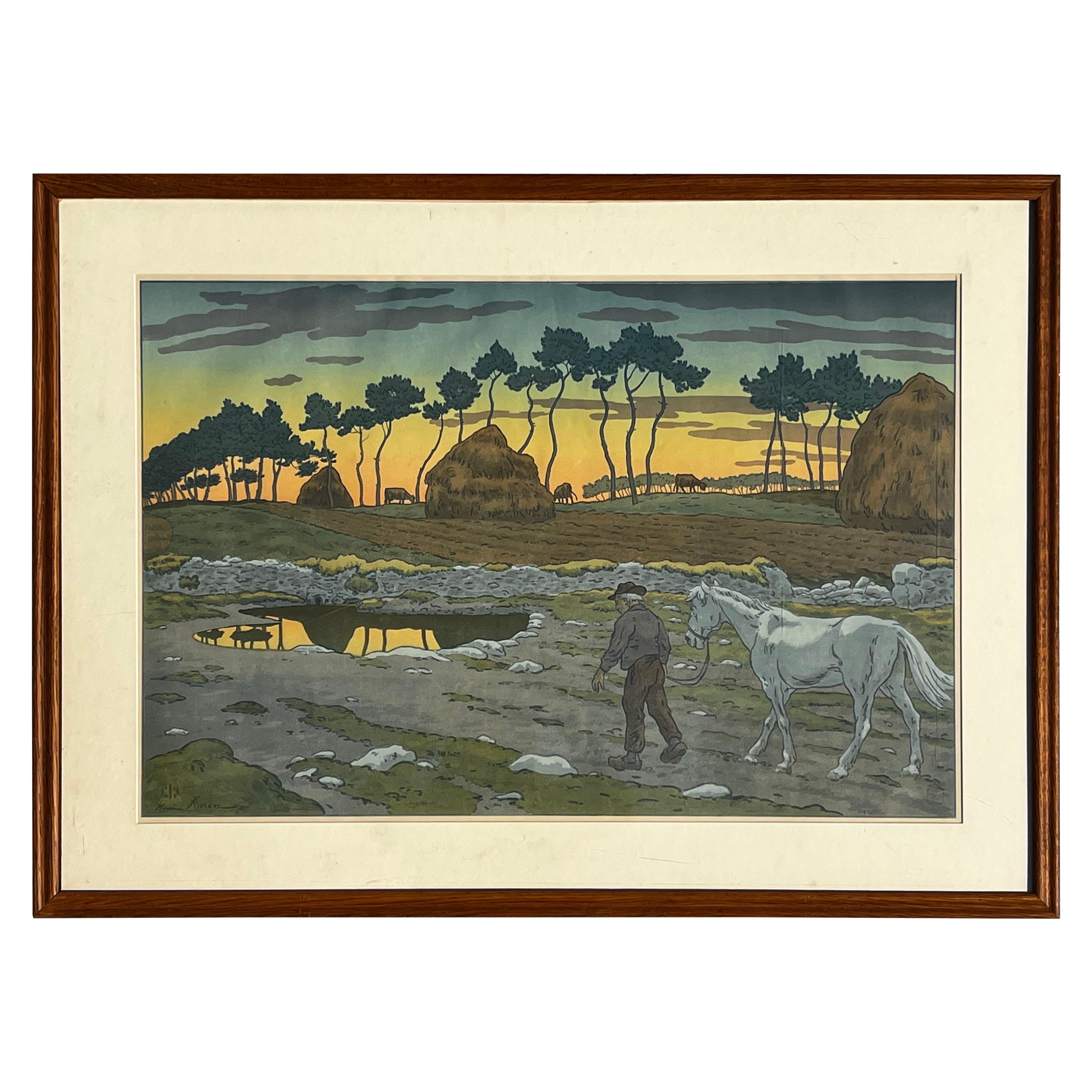 Monumental French Color Print by Henri Riviere Late 19th or Early 20th Century For Sale