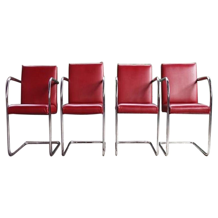 Set of 4, Mid-Century Modern Thonet Mies Van Der Rohe Brno Red Chairs, 1970s For Sale
