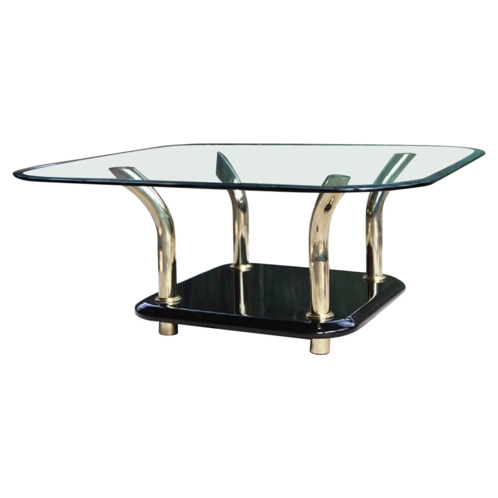 Postmodern Glass Lucite & Brass Coffee Table,  1980s