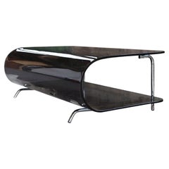 Vintage Post Modern Milo Baughman Style Smoked Glass & Bent Chrome Coffee Table