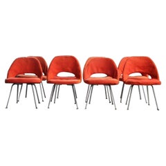 Set of 8, Mid-Century Modern Steel Chrome & Orange Wool Chairs, 1960s