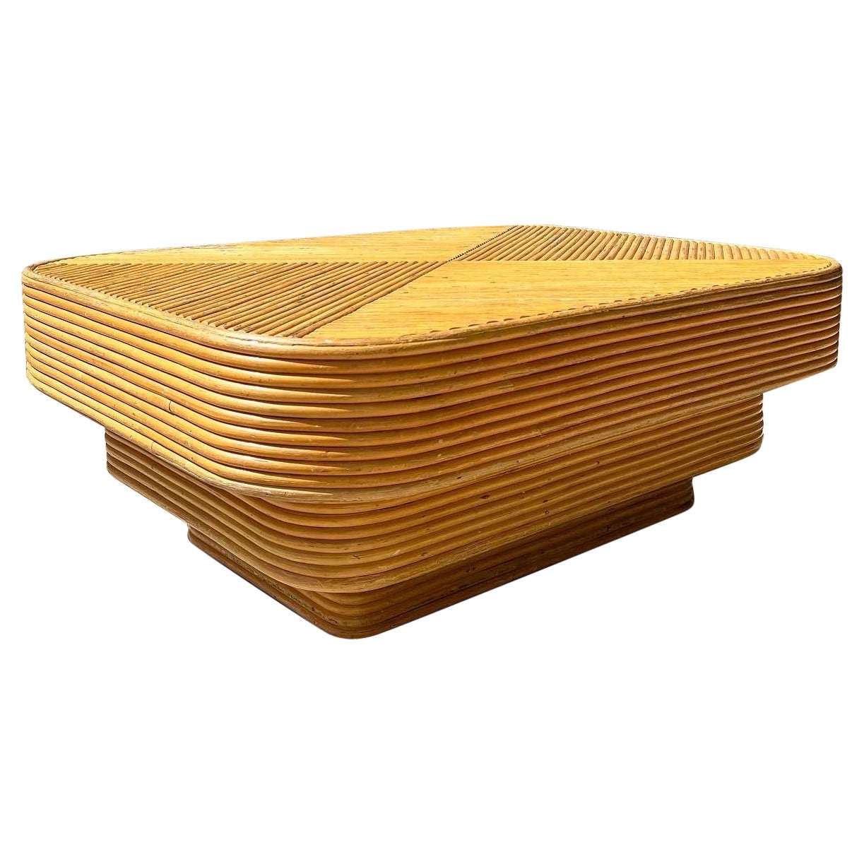 Split Reed Bamboo Stepped Coffee Table For Sale