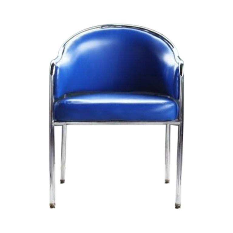 Fauteuil chromé bleu royal post-moderne Shelby Williams, une chaise, années 1980