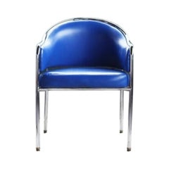 Shelby Williams Post Modern Royal Blue Chrome Armchair - One Chair, 1980s