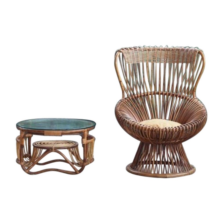 Franco Albini Bonacina Mid Century Margherita Chair & Coffee Table- 2 Pieces For Sale