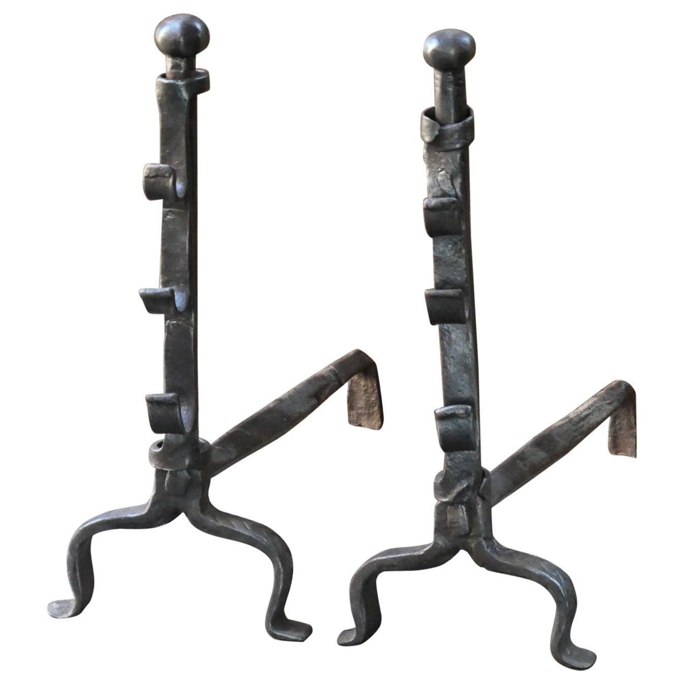 Antique French Gothic Andirons or Firedogs, 17th Century For Sale