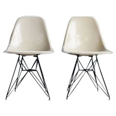 Pair of Vintage Charles Eames Eiffel Tower Eggshell & Fiberglass Side Chairs