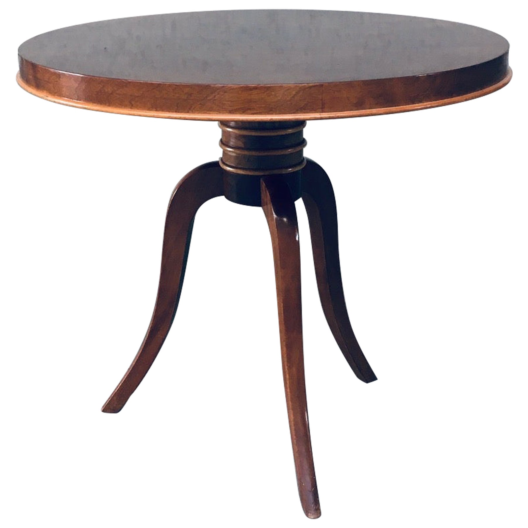 Art Deco Rosewood Tripod Round Side Table, France 1930's