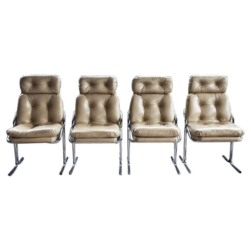 Set of 4, Vintage Post Modern Jerry Johnson Style Chrome Chairs, 1970s For Sale
