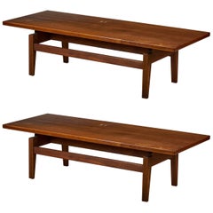 Pair of Jens Risom Danish Mid-Century Floating Top Walnut Coffee Table / Benches
