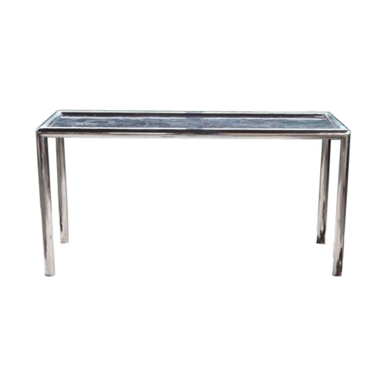 Postmodern John Mascheroni Attributed "Tubo" Chrome & Marble Console Table, 1970 For Sale