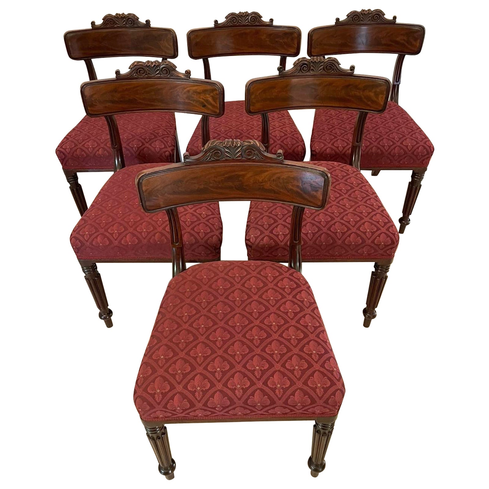 Ensemble de 6 chaises de bibliothèque anciennes en acajou de qualité Régence par Gillows 