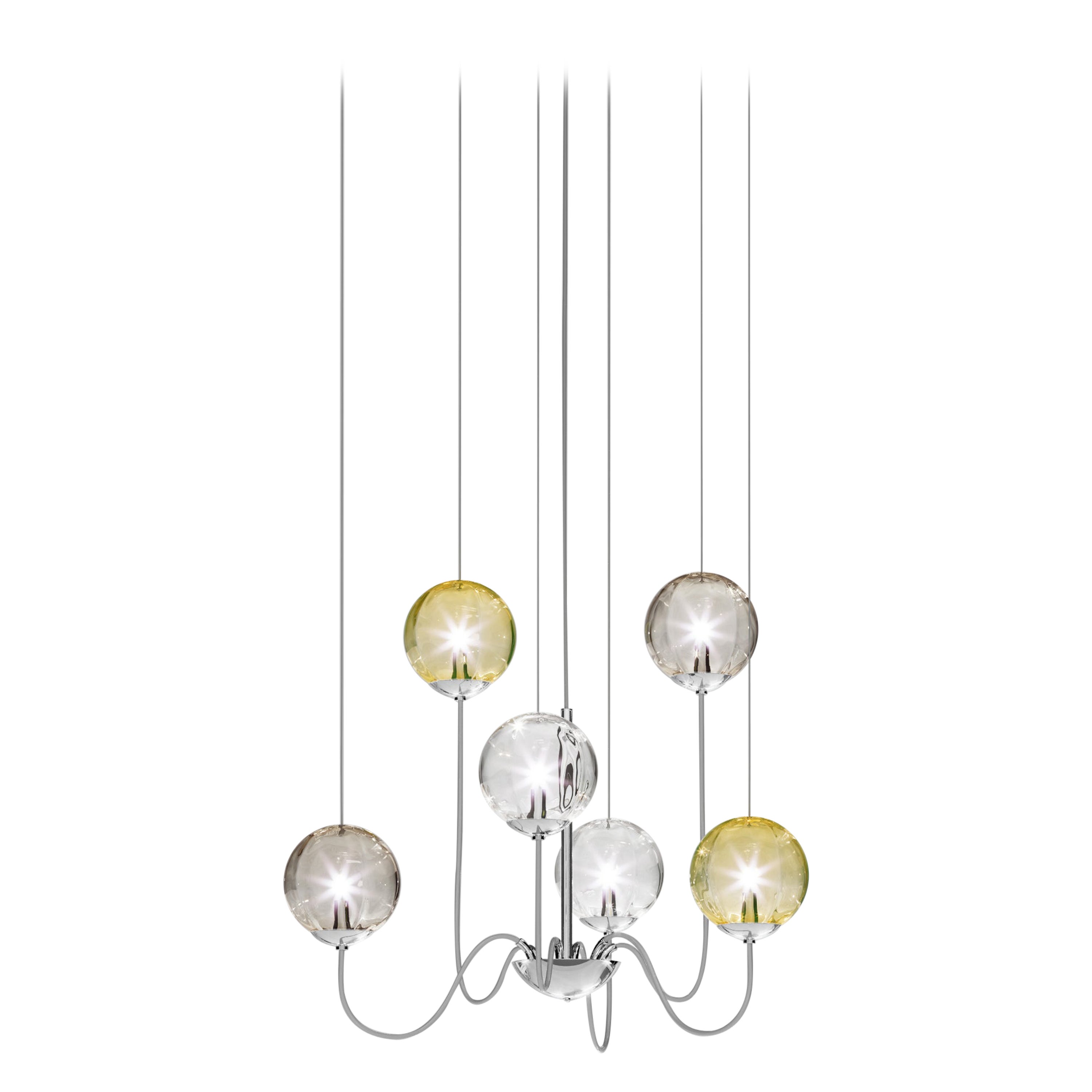 Vistosi Puppet Pendant Light in Multicolor Glass And Glossy Chrome Frame