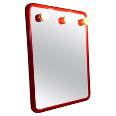 Vintage Red Mirror with Lights from Gedy, 1970s