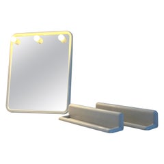Vintage White Mirror with Lights and 2 Towel Holders from Gedy, 1970s