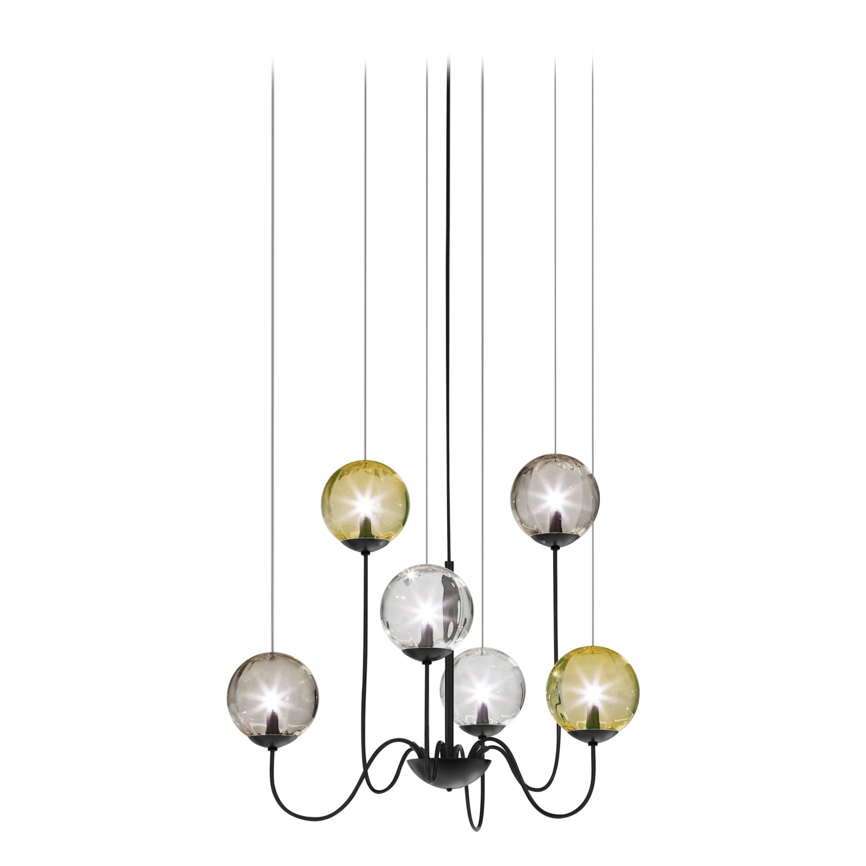 Vistosi Puppet Pendant Light in Multicolor Glass And Matt Black Frame For Sale