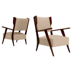 Retro Pair of Italian Wingback Chairs in Cherrywood, Italy, 1960s