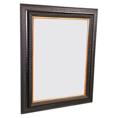 Italian Antique Dark Wood Frame with Guillochè Work and Internal Glass, 1900s