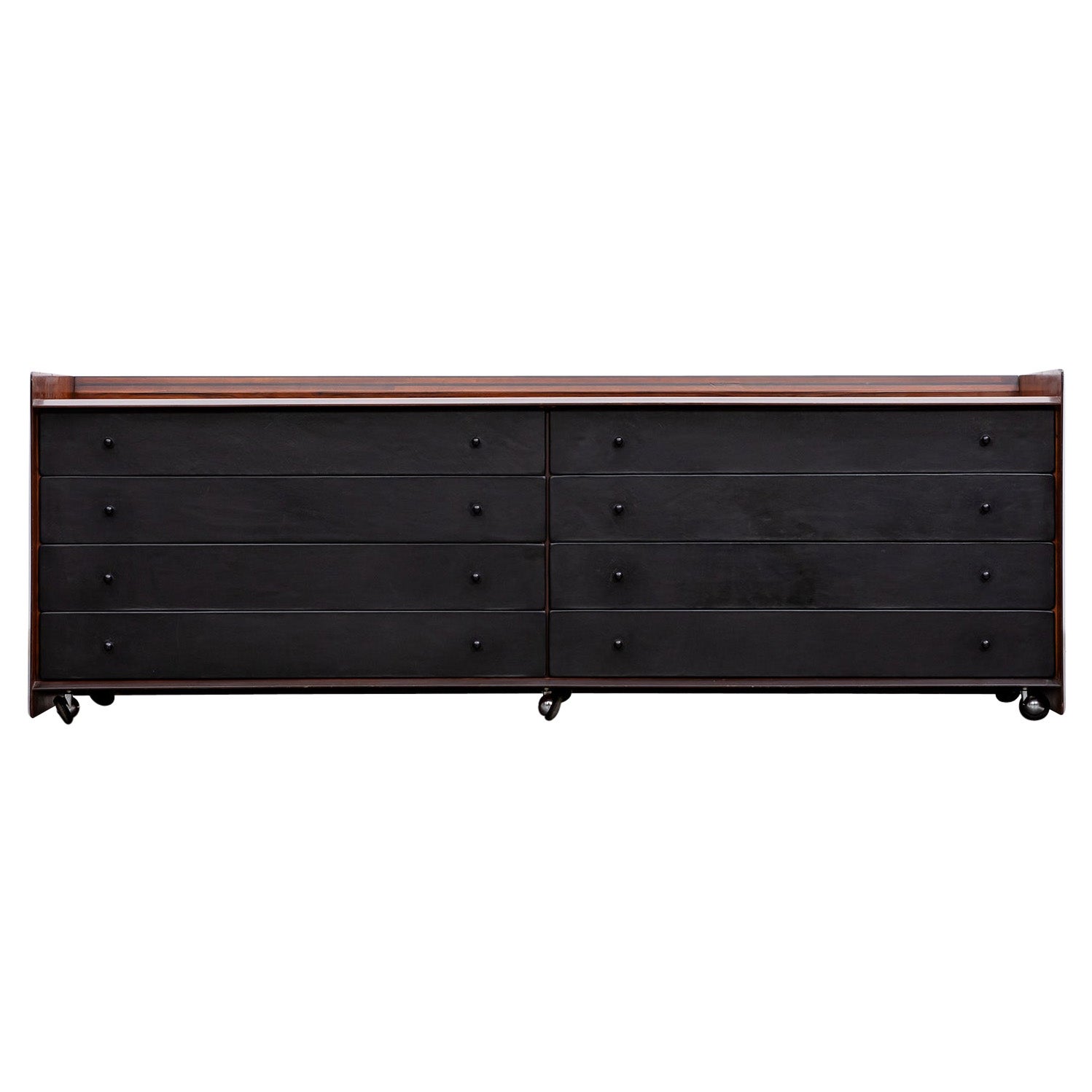 1970s Brown Walnut with Leather Drawers Sideboard by Afra & Tobia Scarpa For Sale