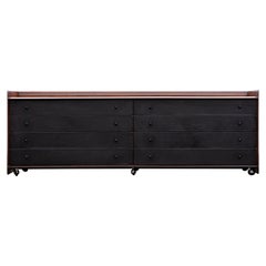 1970s Brown Walnut with Leather Drawers Sideboard by Afra & Tobia Scarpa
