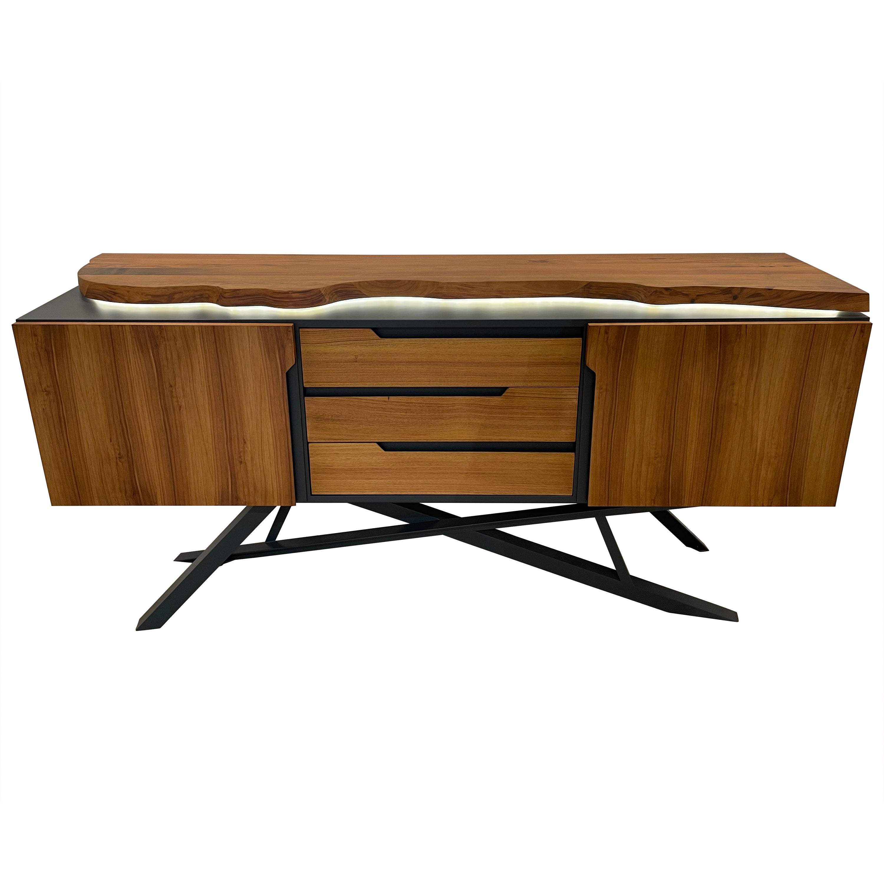 1950s Design and Mcm Style Wood and Metal Sideboard with Lightened Top