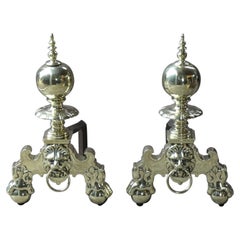 19th Century French Louis XIV Style Polished Brass Andirons or Firedogs