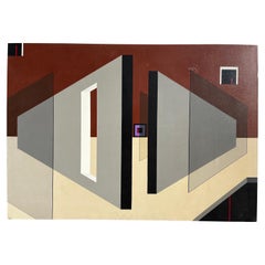 Late 20th Century Large Geometric Abstract Architectural Perspective Painting