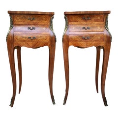 Antique French Classic Louis Vx Style Marquetry Nightstands with Three Drawers, 1920s, S