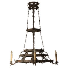 Original Early 20th Century 1915 Handcrafted Wrought Iron Chandelier