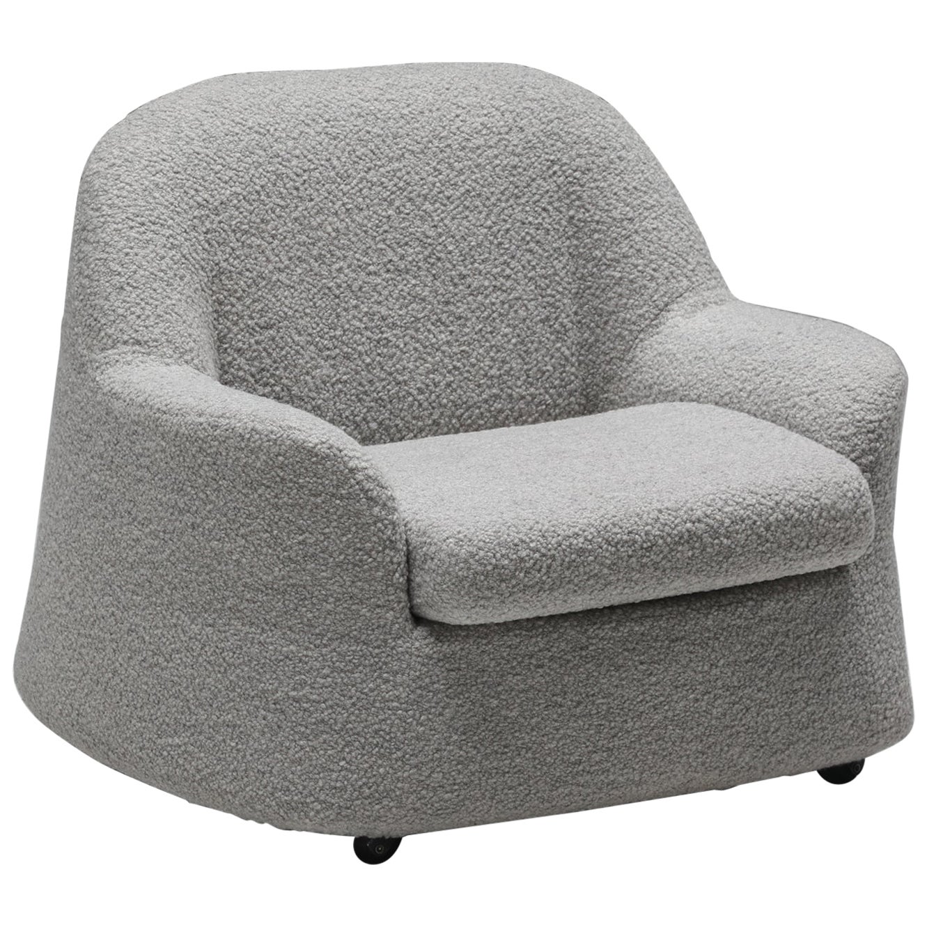 Afra & Tobia Scarpa Lounge Chair in Grey Bouclé Wool, Italy, 1960s For Sale