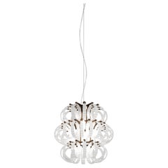 Vistosi Ecos Pendant Light in White Striped Glass And Matt Bronze Frame