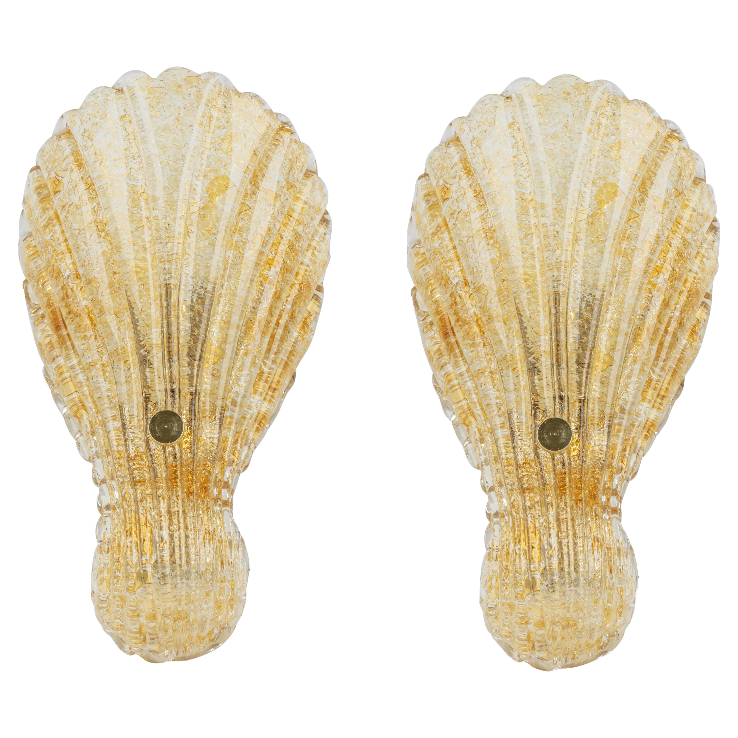 Pair of Murano Ice Glass Brass Sconces by Hillebrand, Germany, 1970s