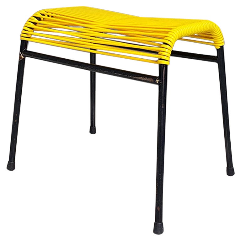 Italian Mid-Century Modern Black Metal and Yellow Plastic Footrest or Stool 1960 For Sale