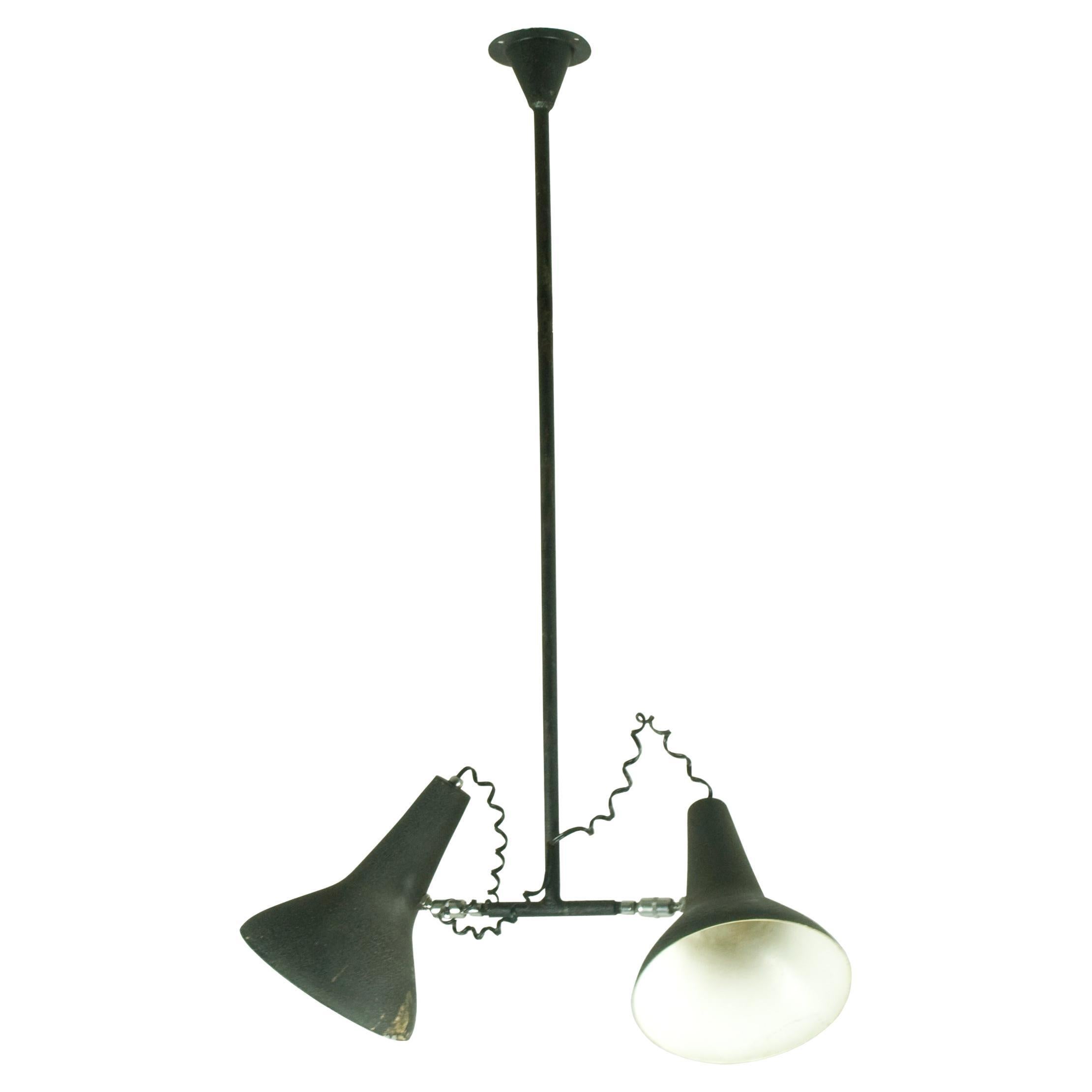 Industrial Black Metal Mid Century Pendant Lamp with 2 Adjustable Shades
