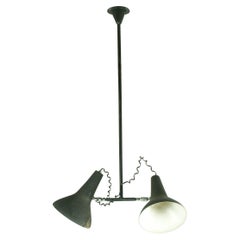 Industrial Black Metal Mid Century Pendant Lamp with 2 Adjustable Shades
