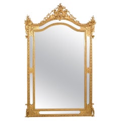 Antique Gilt Wall Mirror, Mirror with Volutes and Flowers, Gold Leaf Frame, 18th