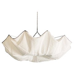 Italian post modern linen aluminum Celestia chandelier, Tobia Scarpa, Flos 1982