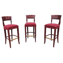 Classic Traditional Wooden Bar Stools Made in Italy by Scappini & C - Set of 3