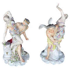 Antique Set of Two Porcelain Sculptures of the Abduction of the Sabine Women