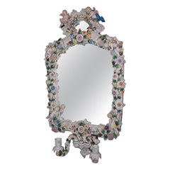 Antique Belle Époque Sitzendorf Porcelain-Mounted Mirror, Encrusted with Flowers