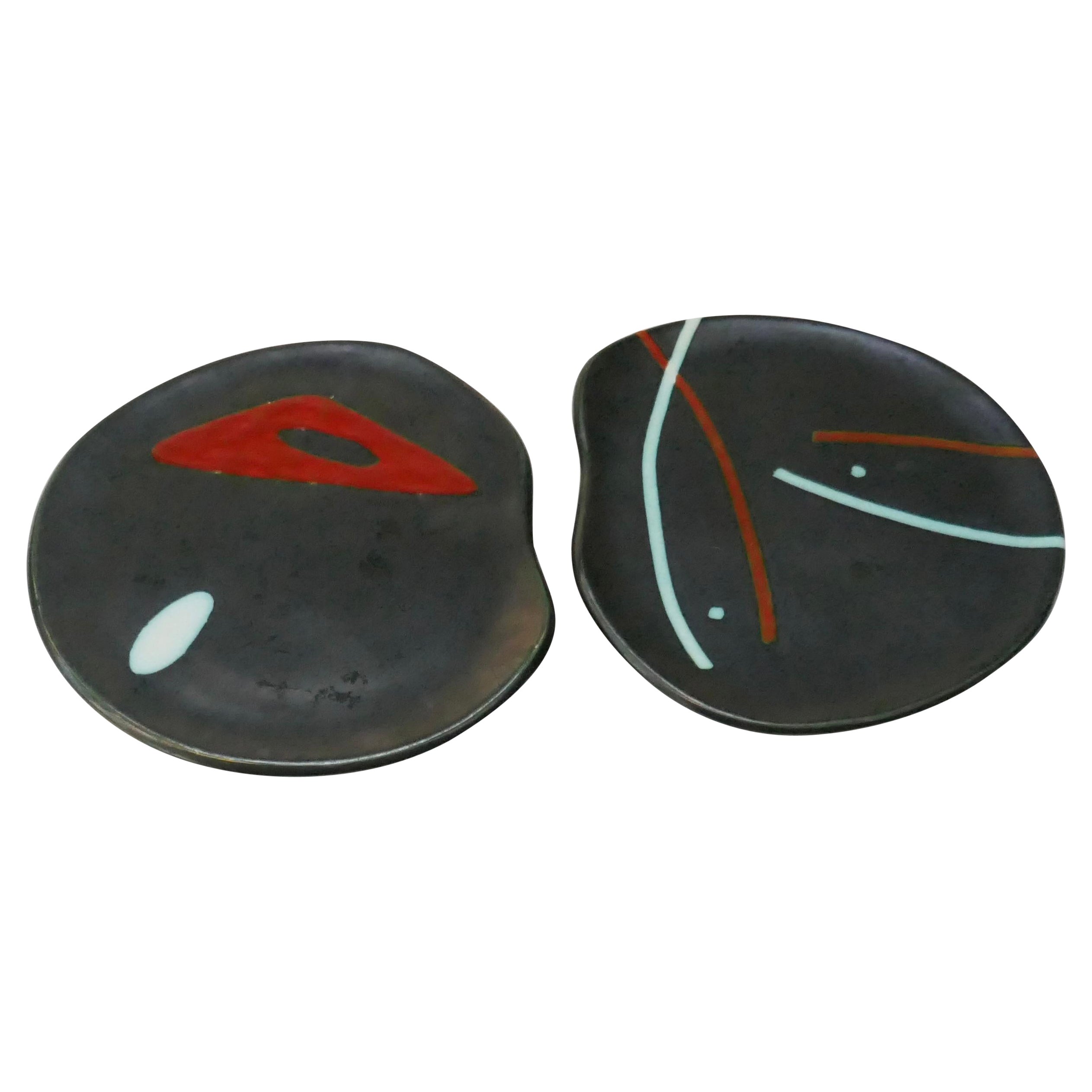 Free Form Black Ceramic Dishes/Plaques by Peter Orlando, France, 1960s For Sale