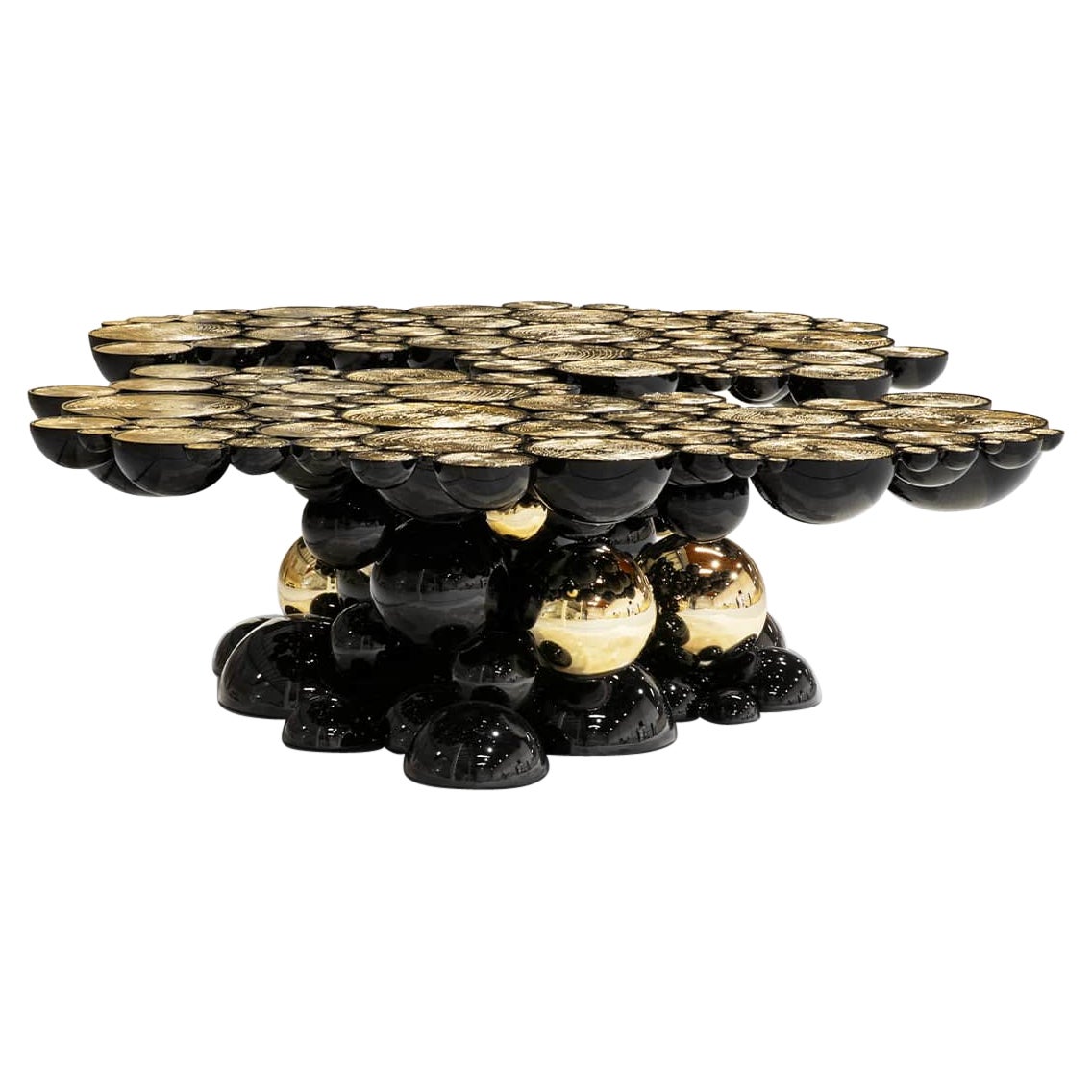 Modern Newton Center Table in Black Lacquer with Golden Details by Boca do Lobo For Sale