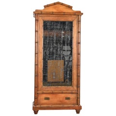 Retro Baker Furniture Victorian Faux Bamboo Mirrored Armoire Dresser